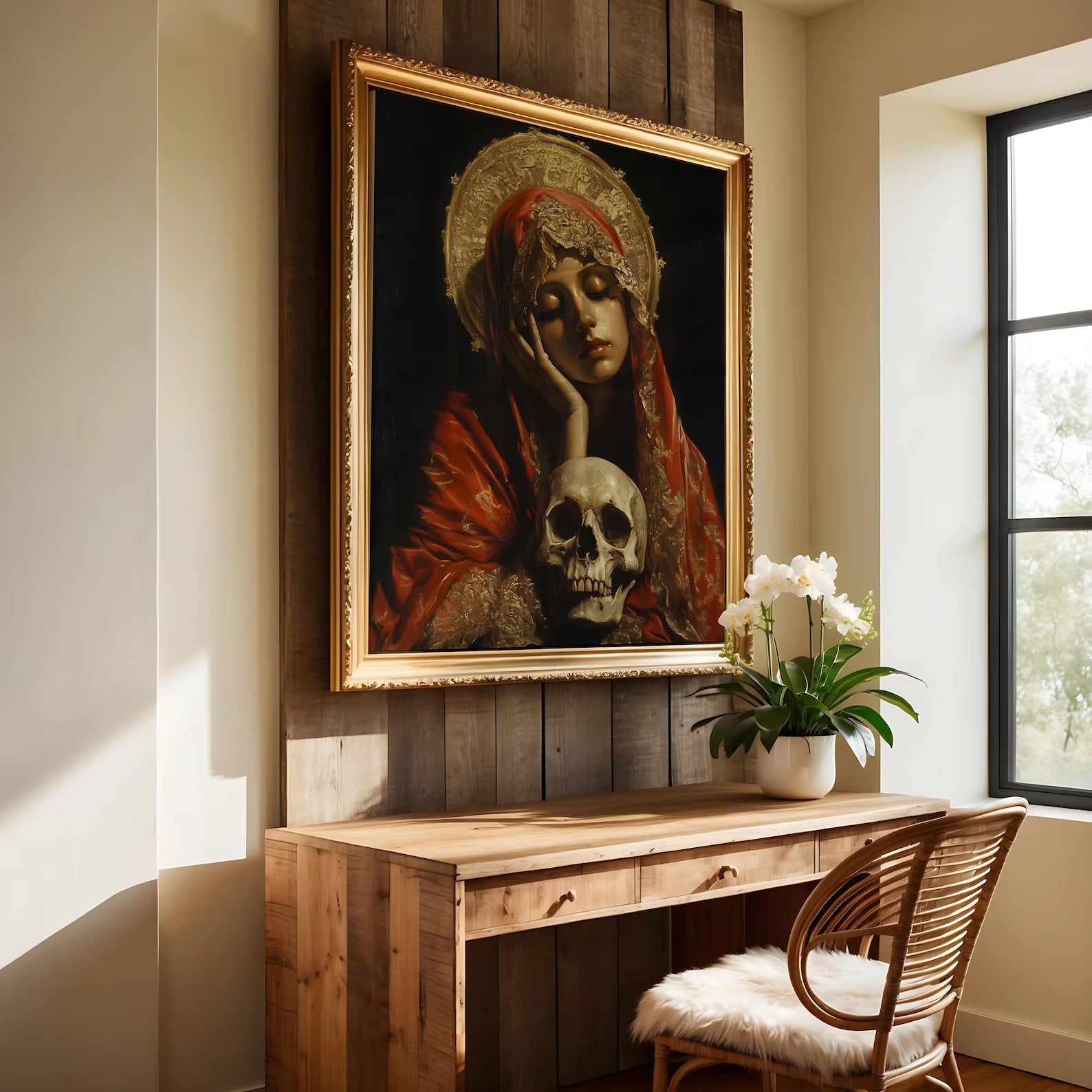 Santa Muerte im Schatten als gerahmtes Wohnbeispiel; Rahmen nicht enthalten