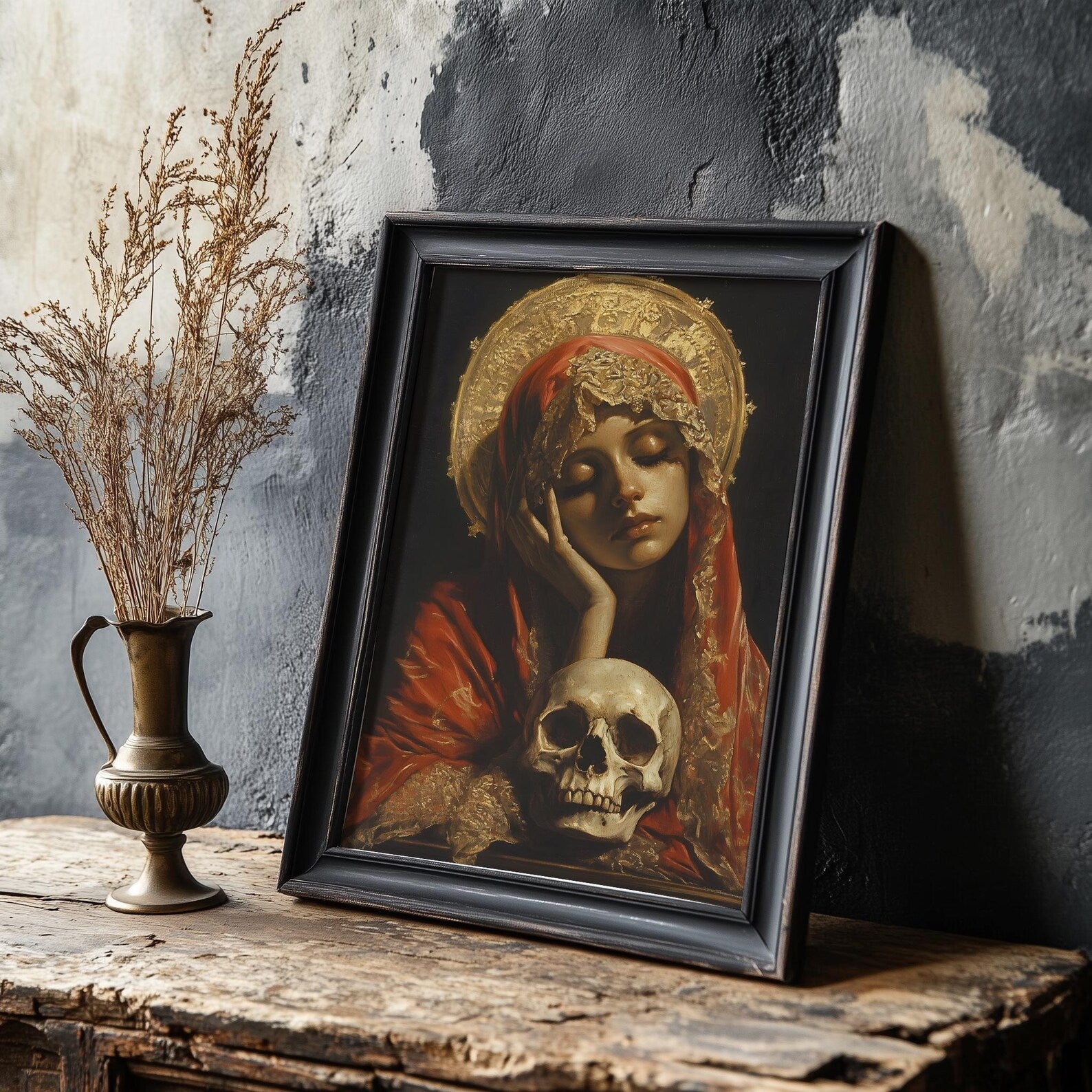 Santa Muerte im Schatten als gerahmtes Wohnbeispiel; Rahmen nicht enthalten