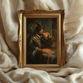 The Pizza Knight art print shown in a styled frame mockup; frame not included