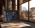 The Knight and the Princess art print shown in a styled frame mockup; frame not included
