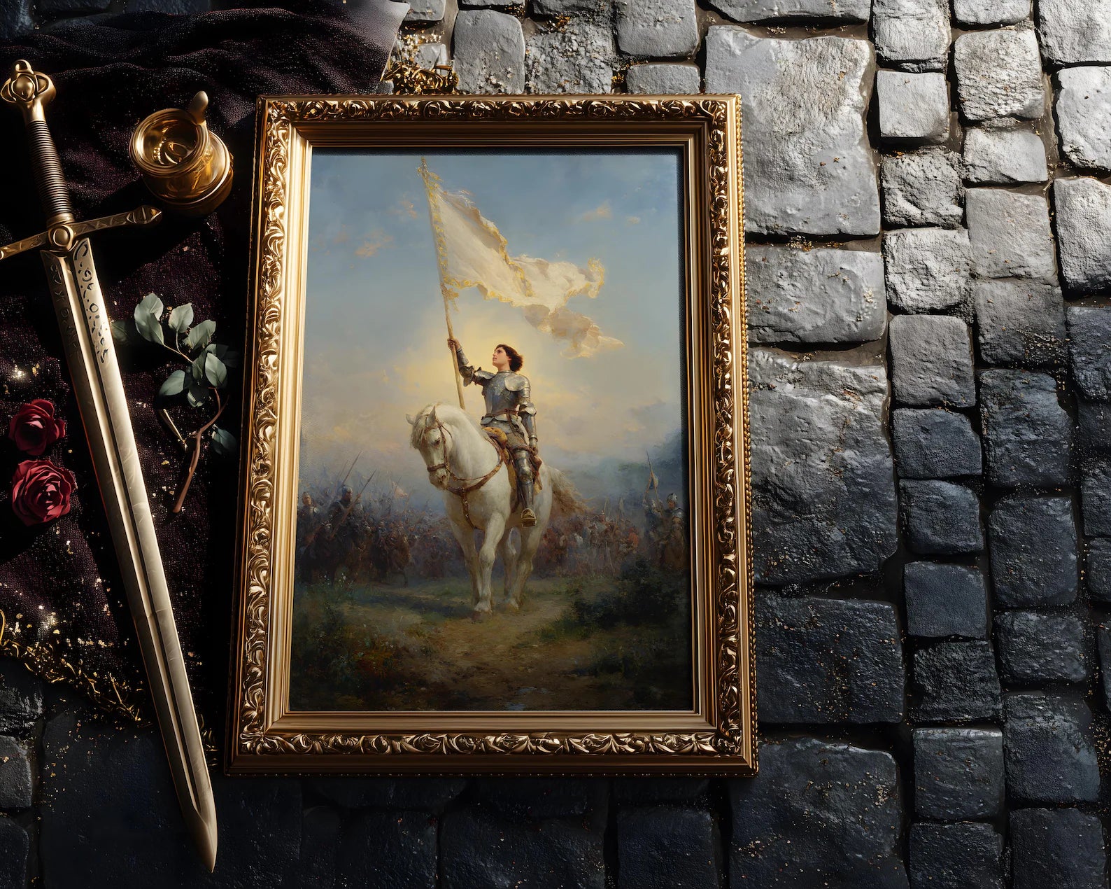 Jeanne d’Arc in Rüstung als gerahmtes Wohnbeispiel; Rahmen nicht enthalten