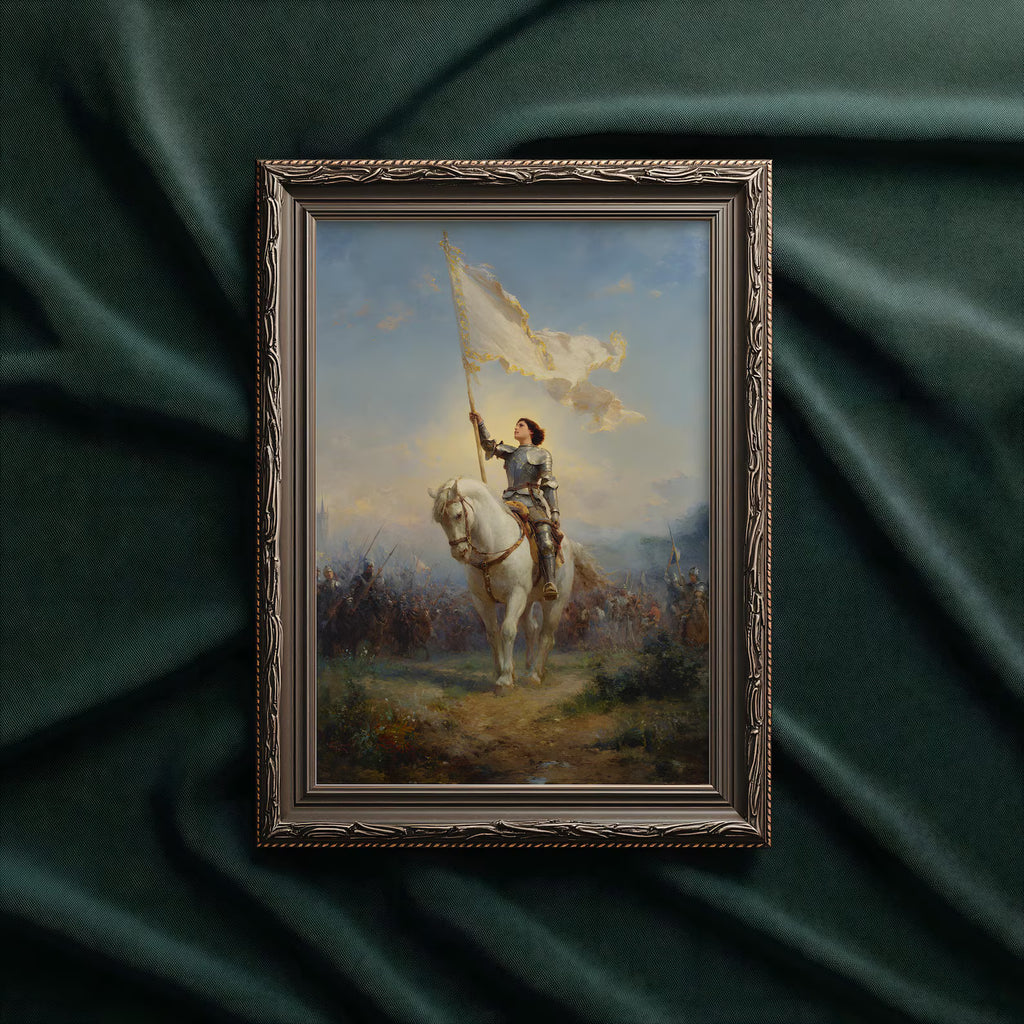 Jeanne d’Arc in Rüstung als gerahmtes Wohnbeispiel; Rahmen nicht enthalten