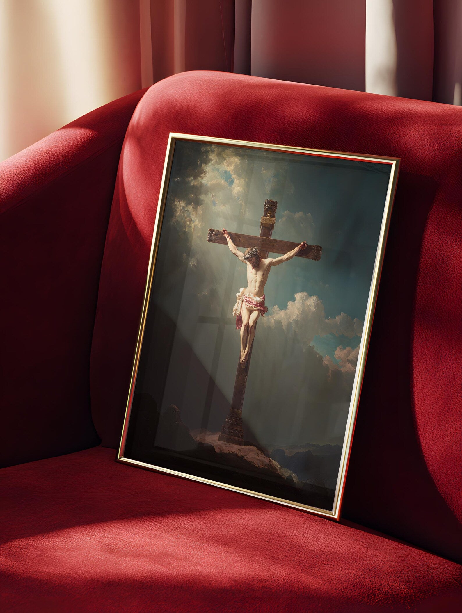 Christus am Kreuz als gerahmtes Wohnbeispiel; Rahmen nicht enthalten