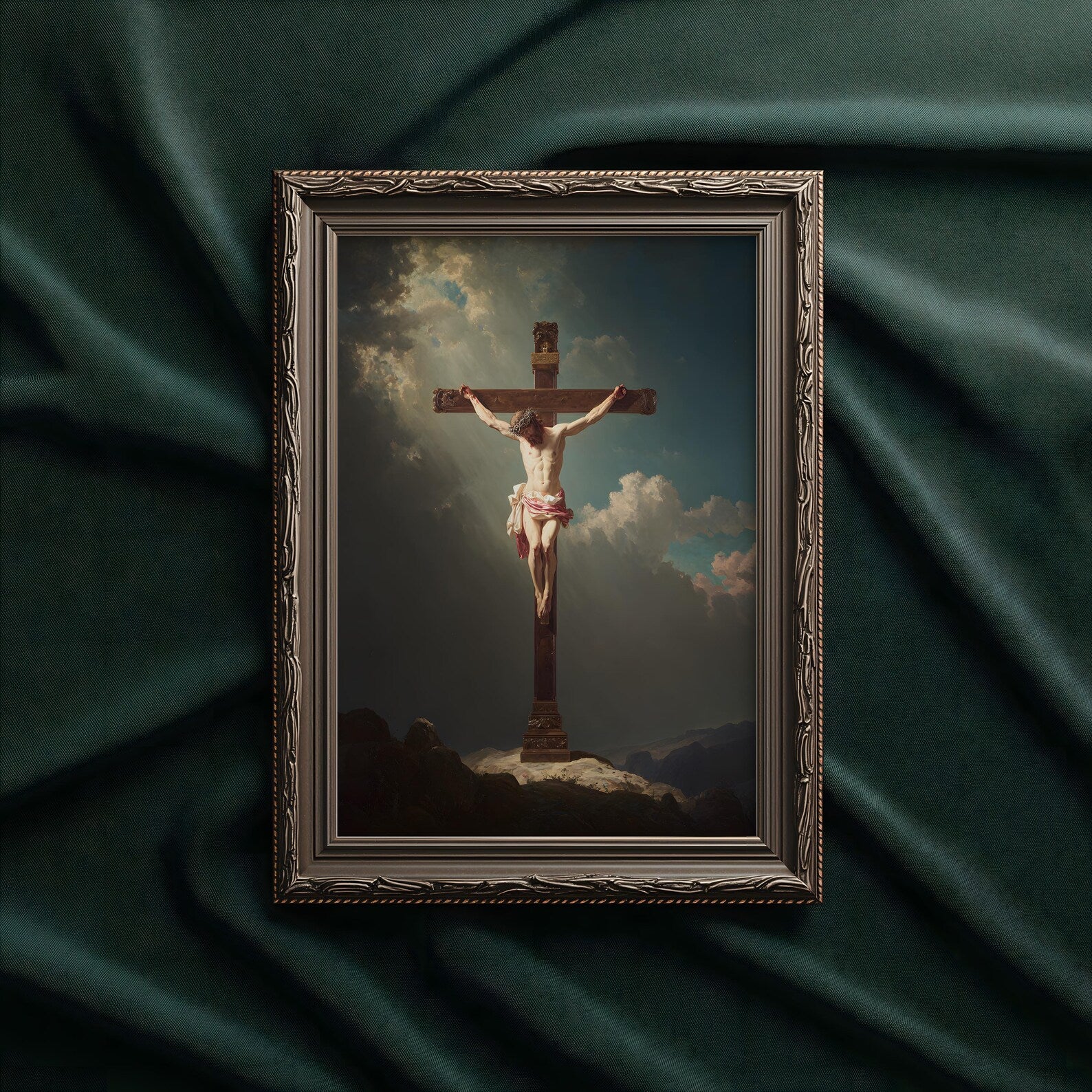 Christus am Kreuz als gerahmtes Wohnbeispiel; Rahmen nicht enthalten