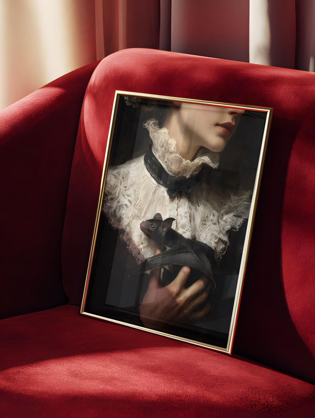 Die Dame und die Fledermaus als gerahmtes Wohnbeispiel; Rahmen nicht enthalten