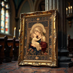 Madonna and Child art print shown in a styled frame mockup; frame not included