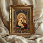 Madonna and Child art print shown in a styled frame mockup; frame not included