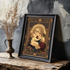 Madonna and Child art print shown in a styled frame mockup; frame not included