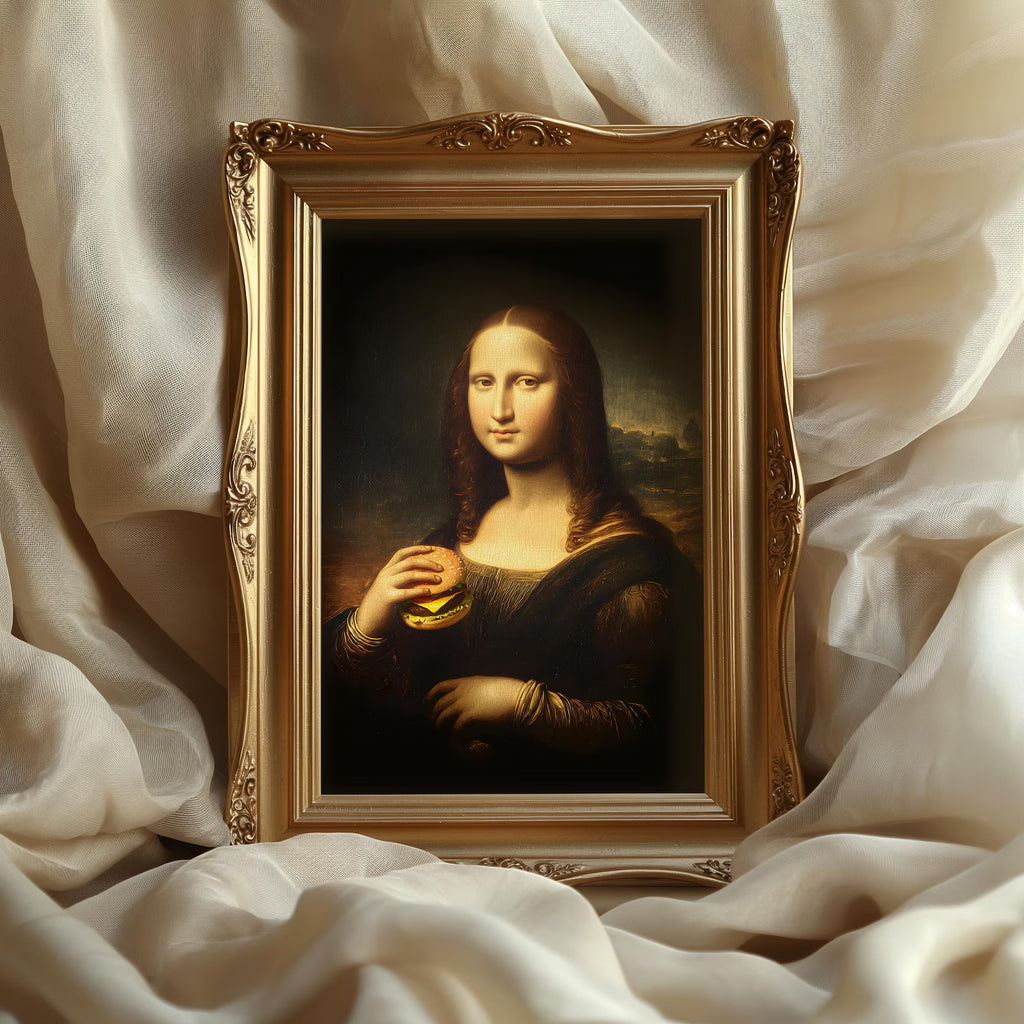 Mona Lisas Burger als gerahmtes Wohnbeispiel; Rahmen nicht enthalten