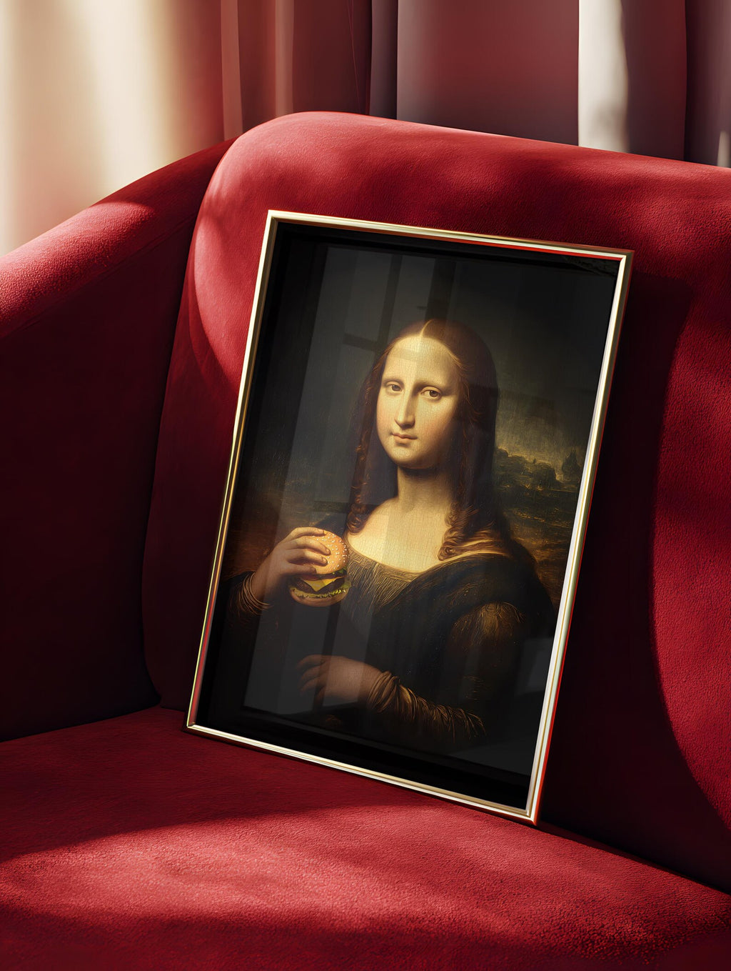 Mona Lisas Burger als gerahmtes Wohnbeispiel; Rahmen nicht enthalten