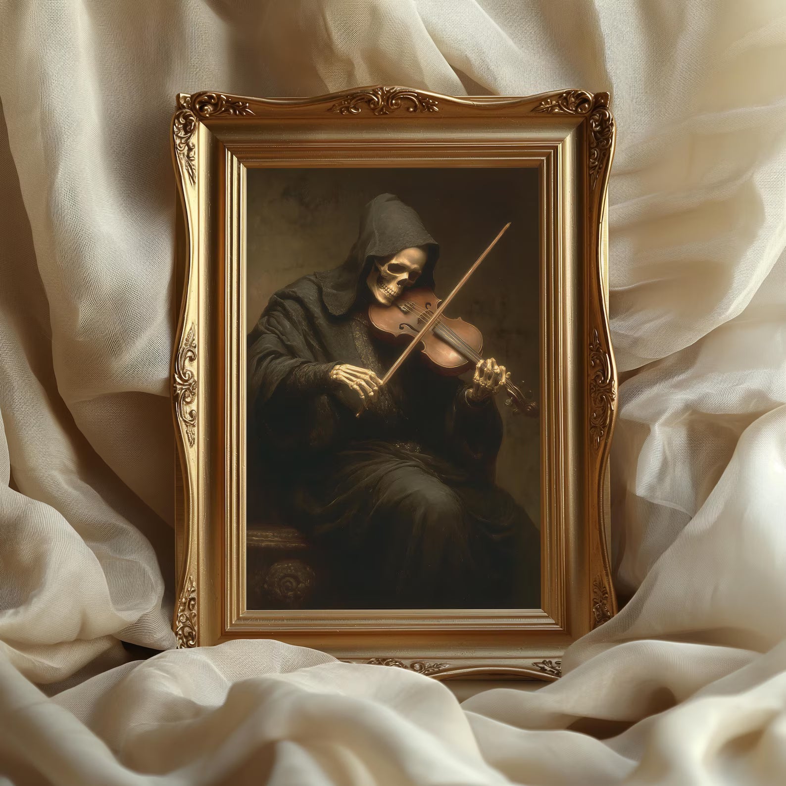 The Violinist Beyond art print shown in a styled frame mockup; frame not included