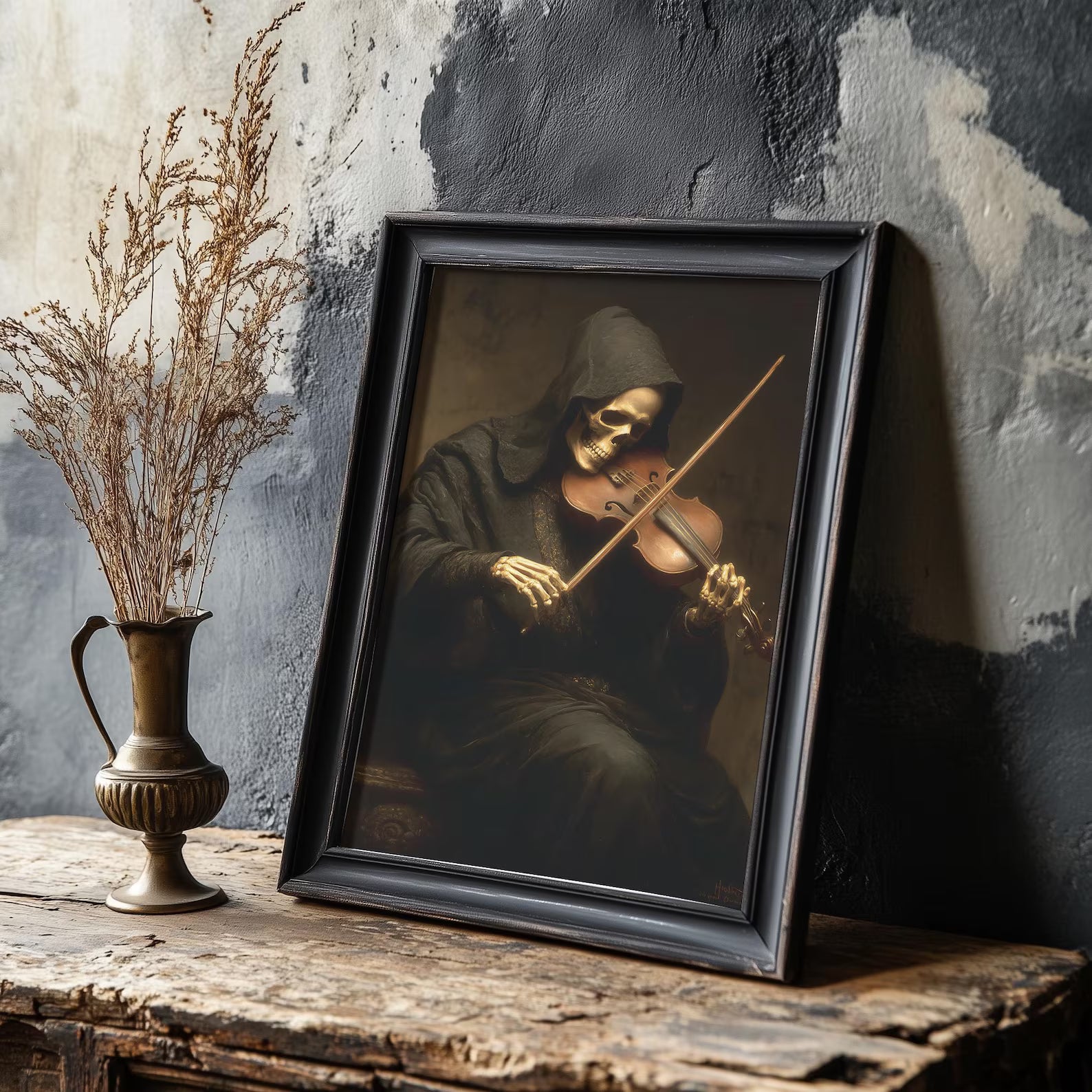 The Violinist Beyond art print shown in a styled frame mockup; frame not included