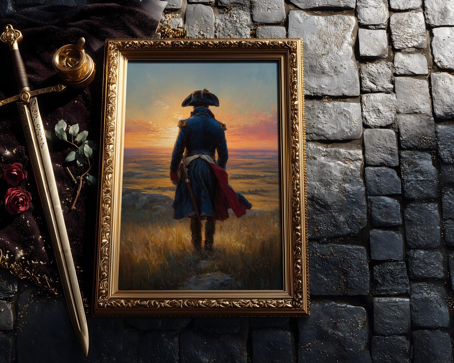 Napoleon in the Field art print shown in a styled frame mockup; frame not included